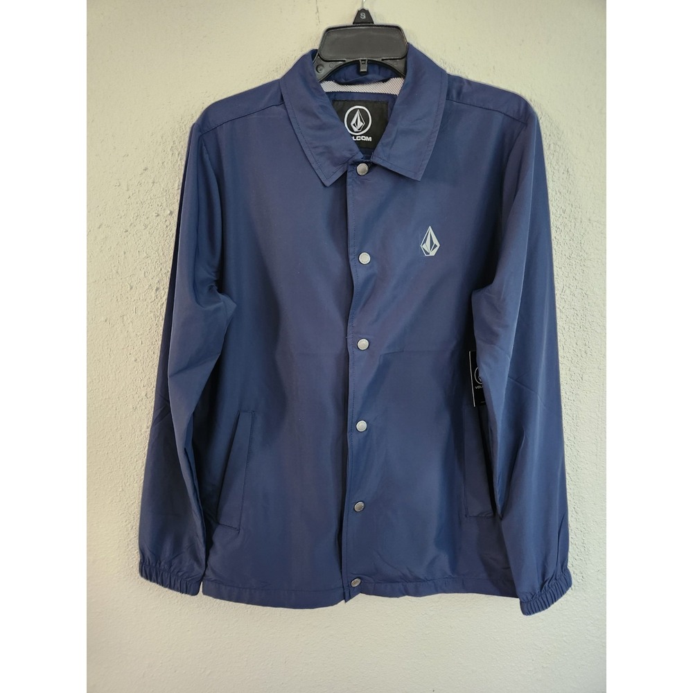 Volcom Kentwood Jacket 2 Mens Small Navy Blue Snap Button Windbreaker NWT